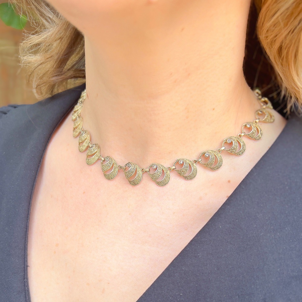 Theodor Fahrner 1930s Silver Gilt Vintage Shell Necklace